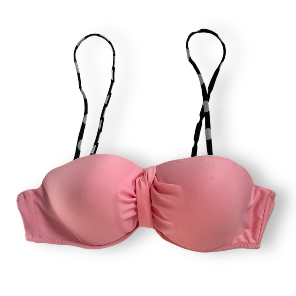 Push-up Bikini Swim Top Pink w Black & White Polka Dot Removable Straps Size S
